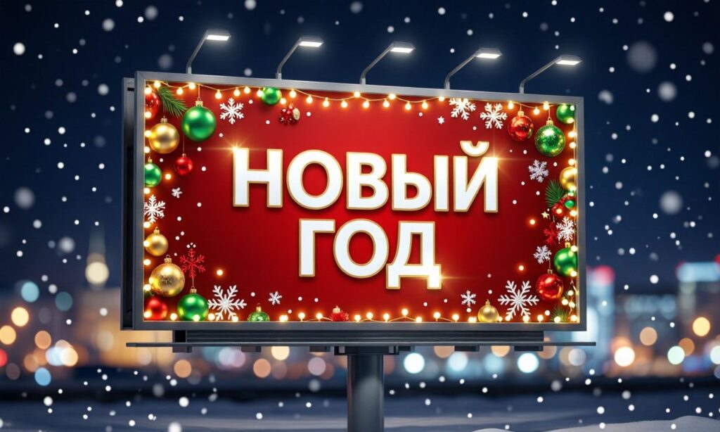 рекламный щит с новогодней рекламой